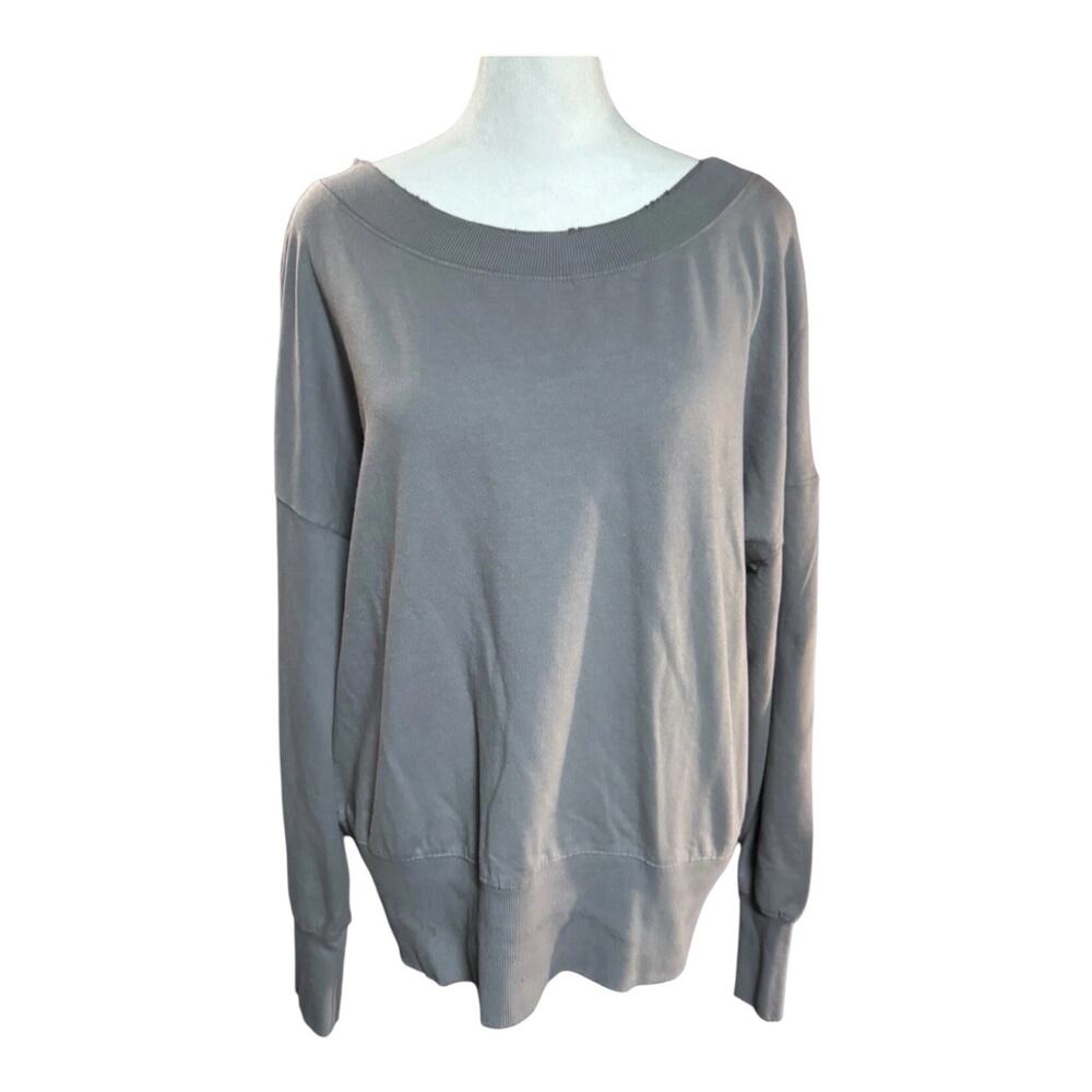 Project Social T Womens Gray Sweatshirt Wide Neck Relaxed Oversized Distressed S